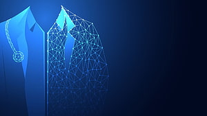 Abstract Blue Geometric Wireframe Medical Cross and Stethoscope Digital Art HD wallpaper