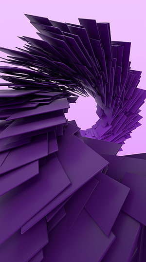 Abstract Purple Geometric 3D Render with Layered Shards and Curved Form HD phone wallpaper