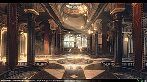 Temple of Utu Throne Room: Grand Fantasy Hall with Ornate Columns and Marble Floors HD wallpaper