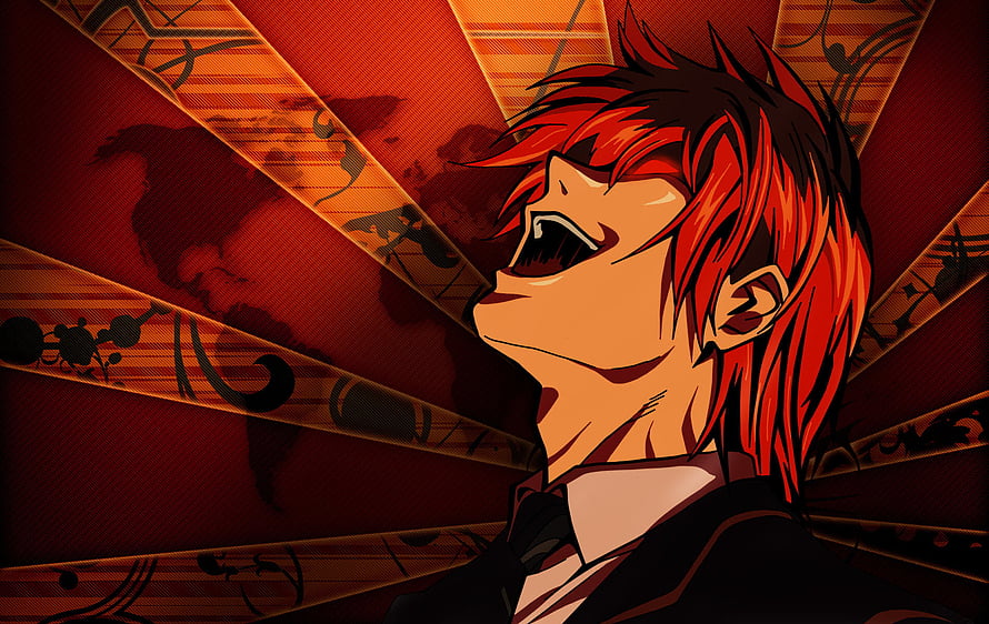 Yagami Light from Death Note in a dramatic red and black anime portrait with intense expression HD wallpaper