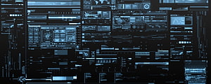 Futuristic Holographic Command Center Interface with Complex Data Dashboards HD wallpaper