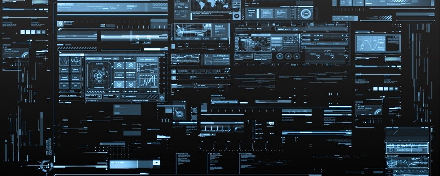 Futuristic Holographic Command Center Interface with Complex Data Dashboards HD wallpaper