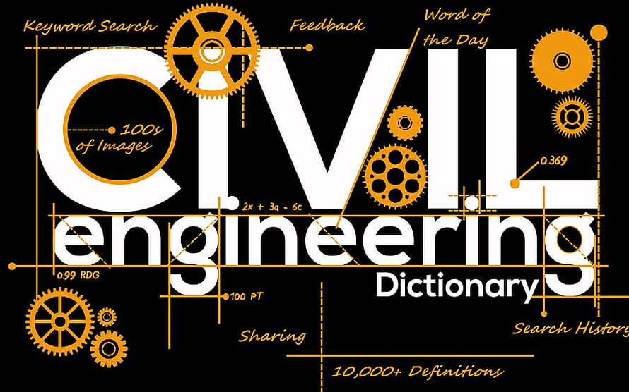 Civil Engineering Dictionary Poster with Gears and Technical Annotations HD wallpaper