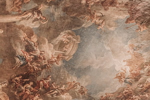 Baroque Ceiling Fresco with Mythological Figures and Clouds HD wallpaper