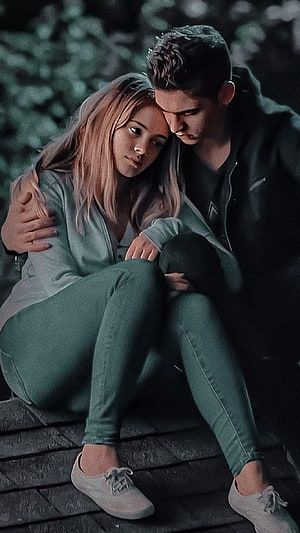After Tessa and Hardin Intimate Nighttime Portrait on Wooden Steps HD phone wallpaper