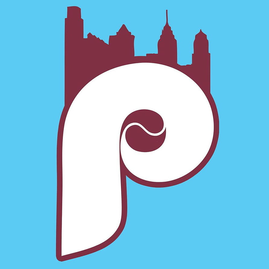 Philadelphia Phillies Logo With City Skyline Silhouette On Light Blue Background HD phone wallpaper