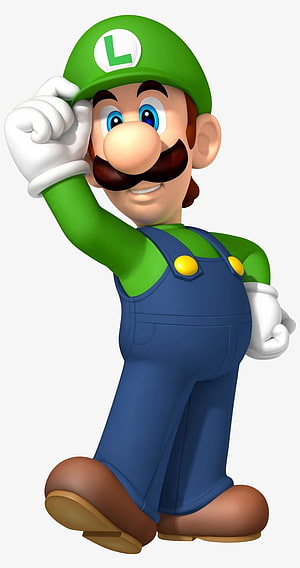 Luigi from Super Mario tipping his green cap in a friendly 3D render HD phone wallpaper