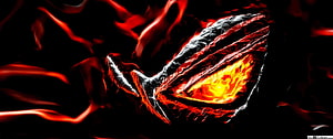 ASUS ROG Republic of Gamers Fiery Eye Logo with Red Flames on Black Background HD wallpaper