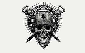 Terror Noise Division Skull Illustration with Chainsaw and Crossed Knives HD wallpaper