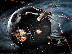 Star Wars Empire at War Space Battle with Death Star and Starfighters HD wallpaper
