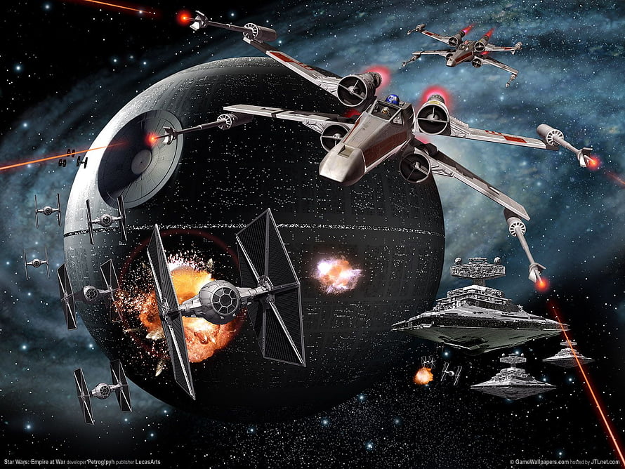 Star Wars Empire at War Space Battle with Death Star and Starfighters HD wallpaper