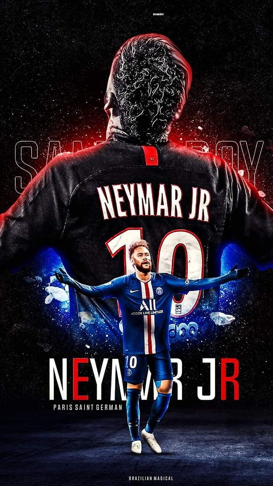 Neymar Jr Paris Saint Germain Number 10 Jersey Graphic Art Poster HD phone wallpaper