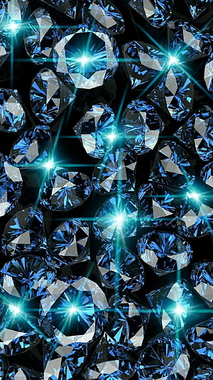 Sparkling Blue Diamond Pattern with Bright Lens Flares on Black Background HD phone wallpaper