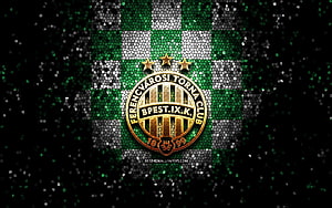 Ferencvaros TC Glitter Mosaic Logo on Green and White Checkered Background HD wallpaper