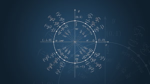 Unit Circle Diagram with Trigonometric Ratios and Angle Measures on Dark Blue Background HD wallpaper