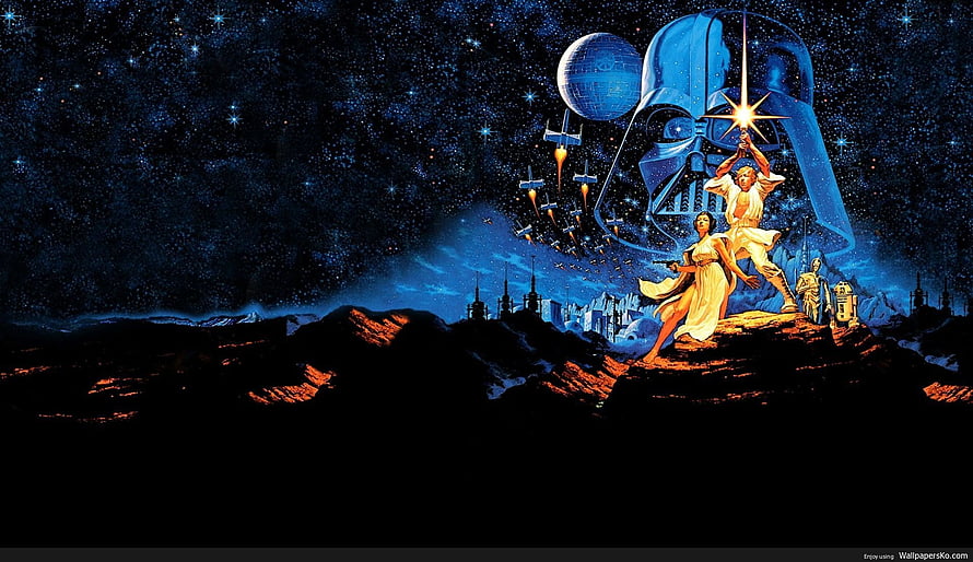 Star Wars Classic Poster Art Featuring Luke, Leia, Darth Vader, Death Star, and X-Wings in Space HD wallpaper