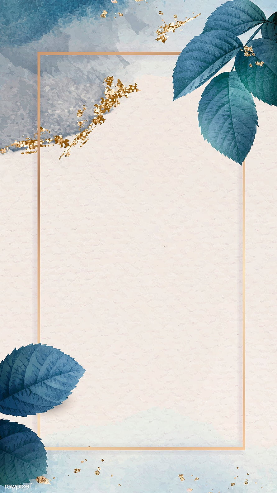 Elegant Watercolor Botanical Frame with Gold Accents and Blue Leaves HD phone wallpaper
