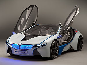 BMW Vision EfficientDynamics Concept Car with Butterfly Doors and Blue LED Grille HD wallpaper