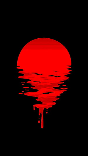 Minimalist red dripping circle on black background with glitch distortion and dark aesthetic HD phone wallpaper
