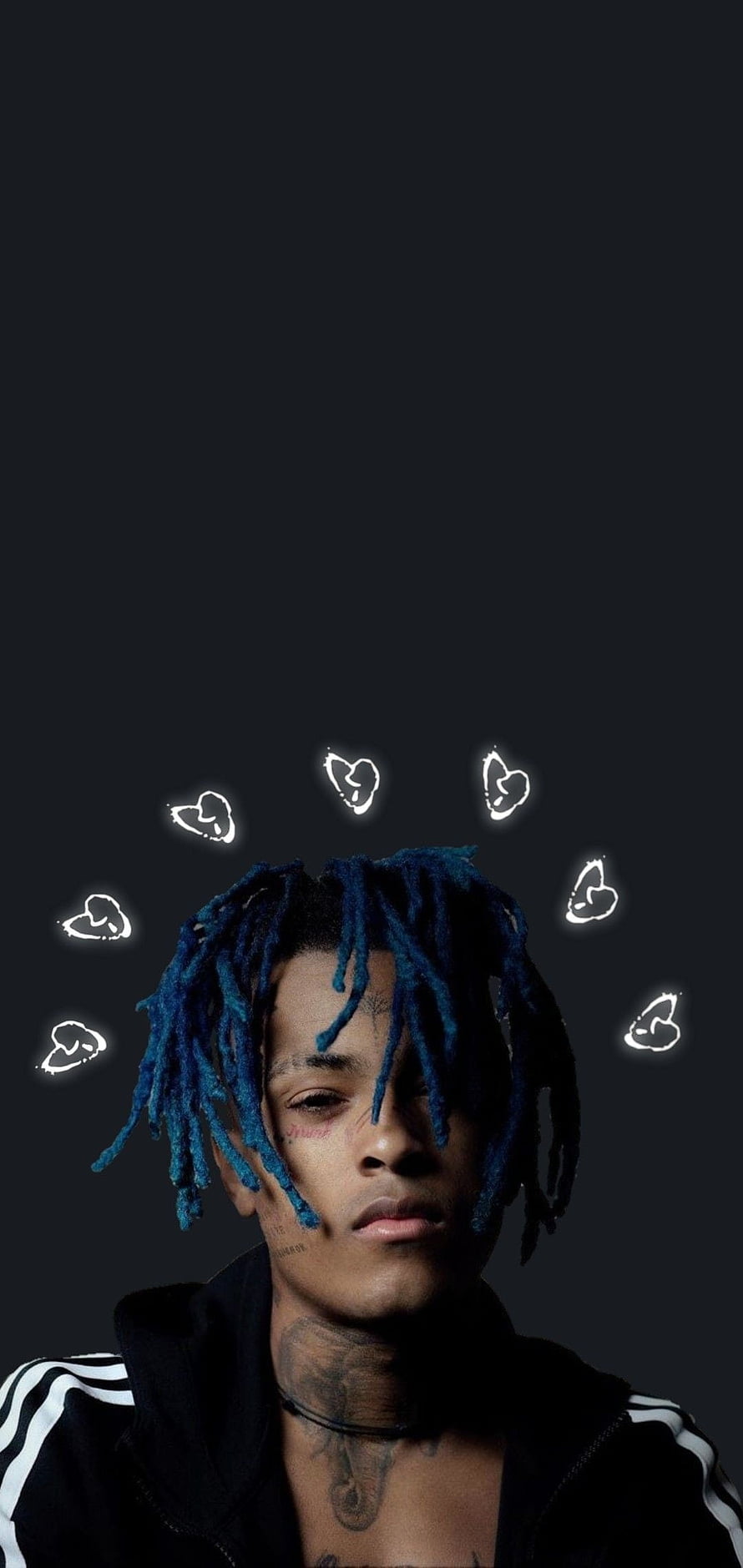 XXXTentacion Portrait With Blue Dreadlocks And Glowing Heart Halo On Dark Background HD phone wallpaper