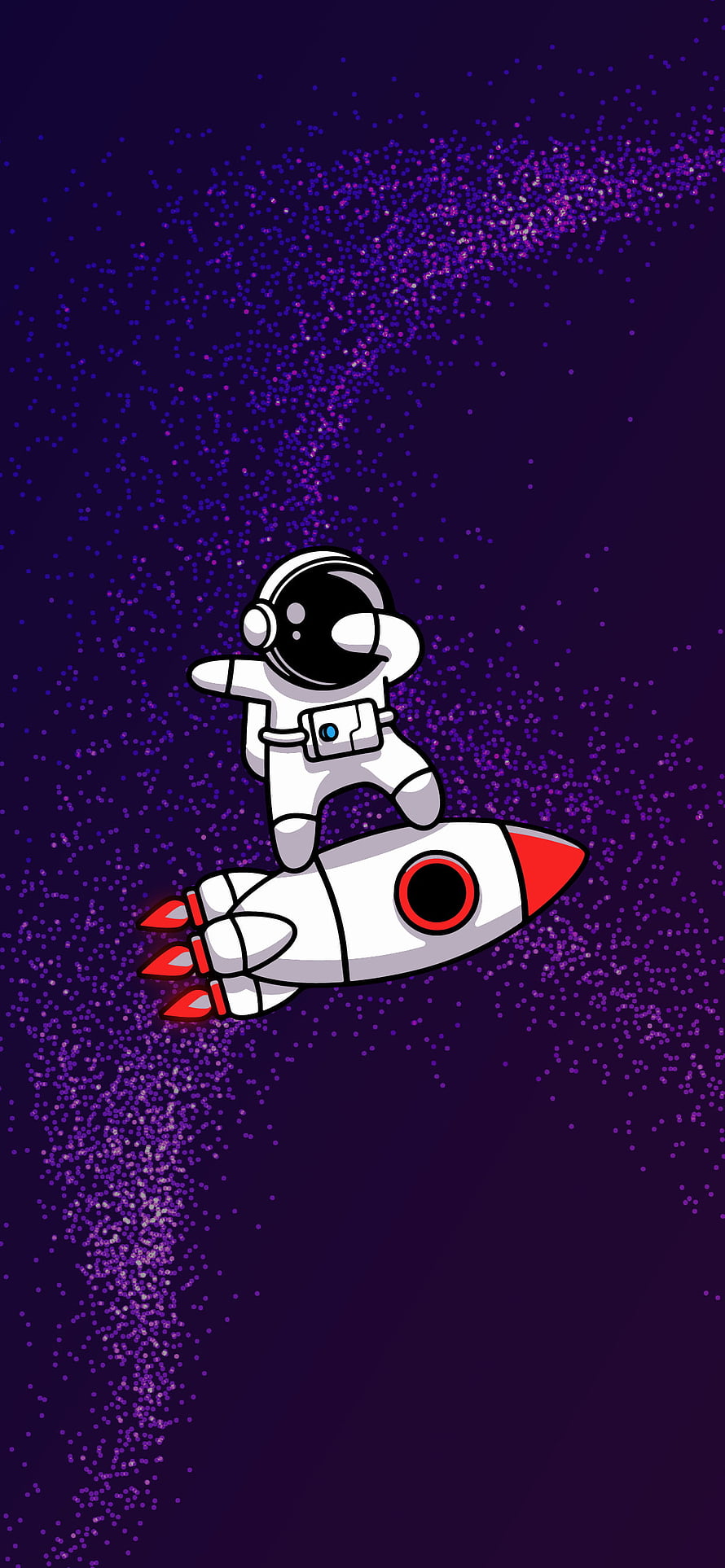 Cute Cartoon Astronaut Riding Rocket Through Purple Starry Space HD phone wallpaper