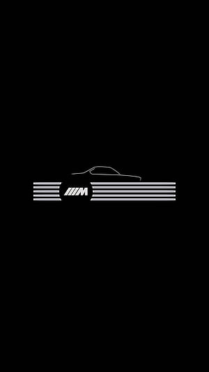 Minimalist BMW M Logo with Car Silhouette and Horizontal Lines on Black Background HD phone wallpaper