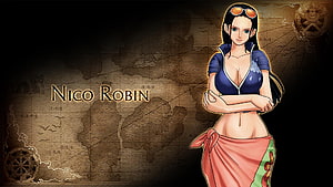 Nico Robin from One Piece Standing Before an Antique World Map HD wallpaper