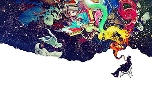Surreal Mind Artwork Featuring Astronaut, Birds, and Cosmic Elements HD wallpaper