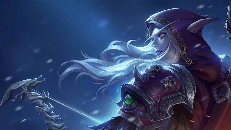Sylvanas Windrunner in Dark Armor with Scythe in Blizzardy Night HD wallpaper