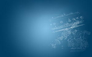 Technical Blueprint Schematic of Naval Vessels and Mechanical Components on Blue Background HD wallpaper