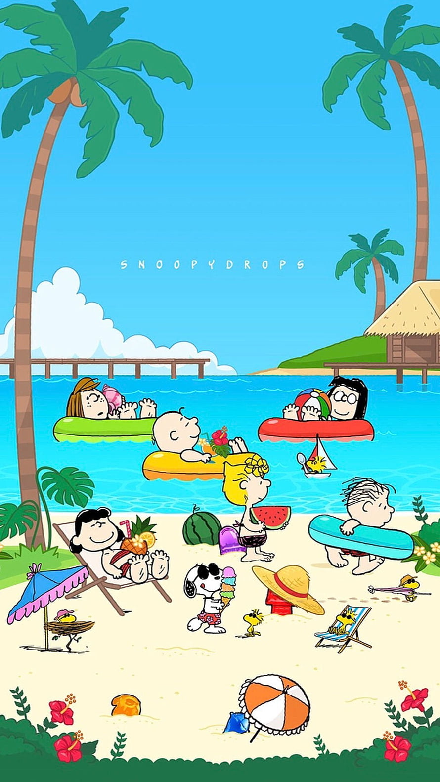 Peanuts Characters Enjoying a Tropical Beach Vacation with Snoopy and Woodstock HD phone wallpaper