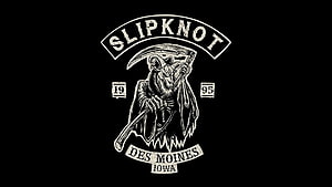 Slipknot Band Logo Featuring Grim Reaper Illustration and Des Moines Iowa Text HD wallpaper