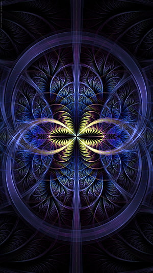Sacred Geometry Fractal Art with Luminous Purple and Gold Abstract Patterns HD phone wallpaper