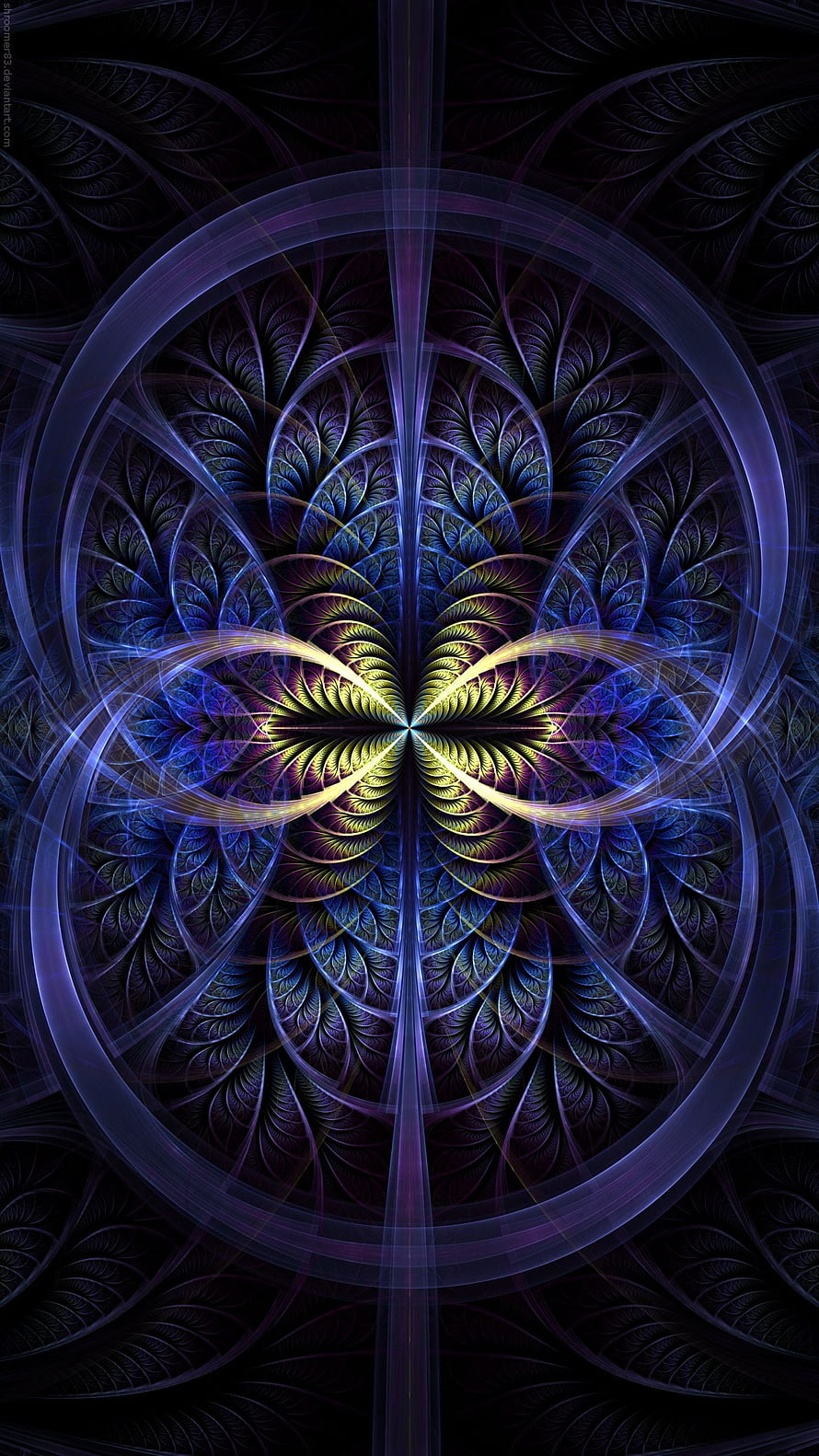 Sacred Geometry Fractal Art with Luminous Purple and Gold Abstract Patterns HD phone wallpaper