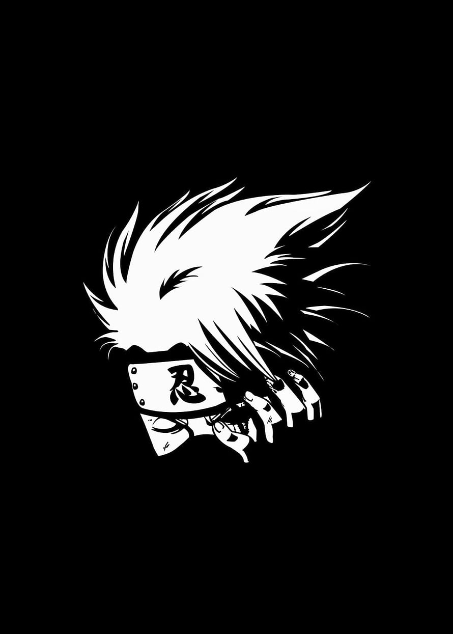 Kakashi Hatake Black and White Anime Portrait with Headband and Spiky Hair HD phone wallpaper