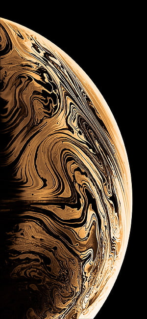 Abstract Swirling Gold and Black Planet Surface Against Deep Space Background HD phone wallpaper