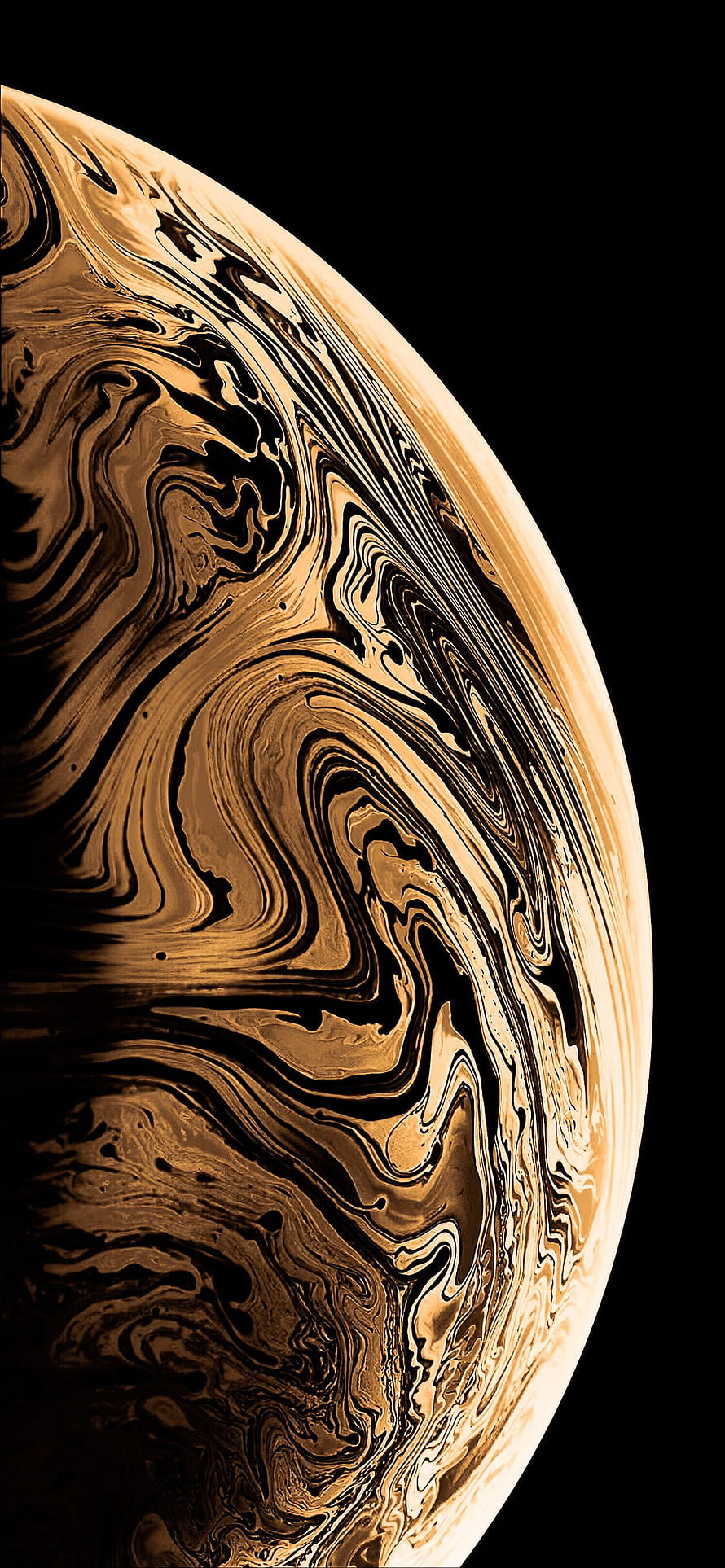 Abstract Swirling Gold and Black Planet Surface Against Deep Space Background HD phone wallpaper