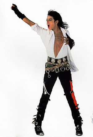 Michael Jackson in Iconic Bad Era Stage Outfit with White Shirt and Studded Boots HD phone wallpaper