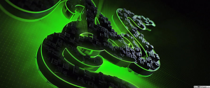 Razer Green Dragon Logo 3D Render with Circuit Texture on Dark Background HD wallpaper