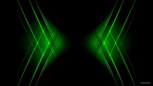 Abstract Green Light Streaks on Black Background with Symmetrical Geometric Glow HD wallpaper