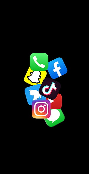 Colorful Social Media App Icons Cluster on Black Background HD phone wallpaper