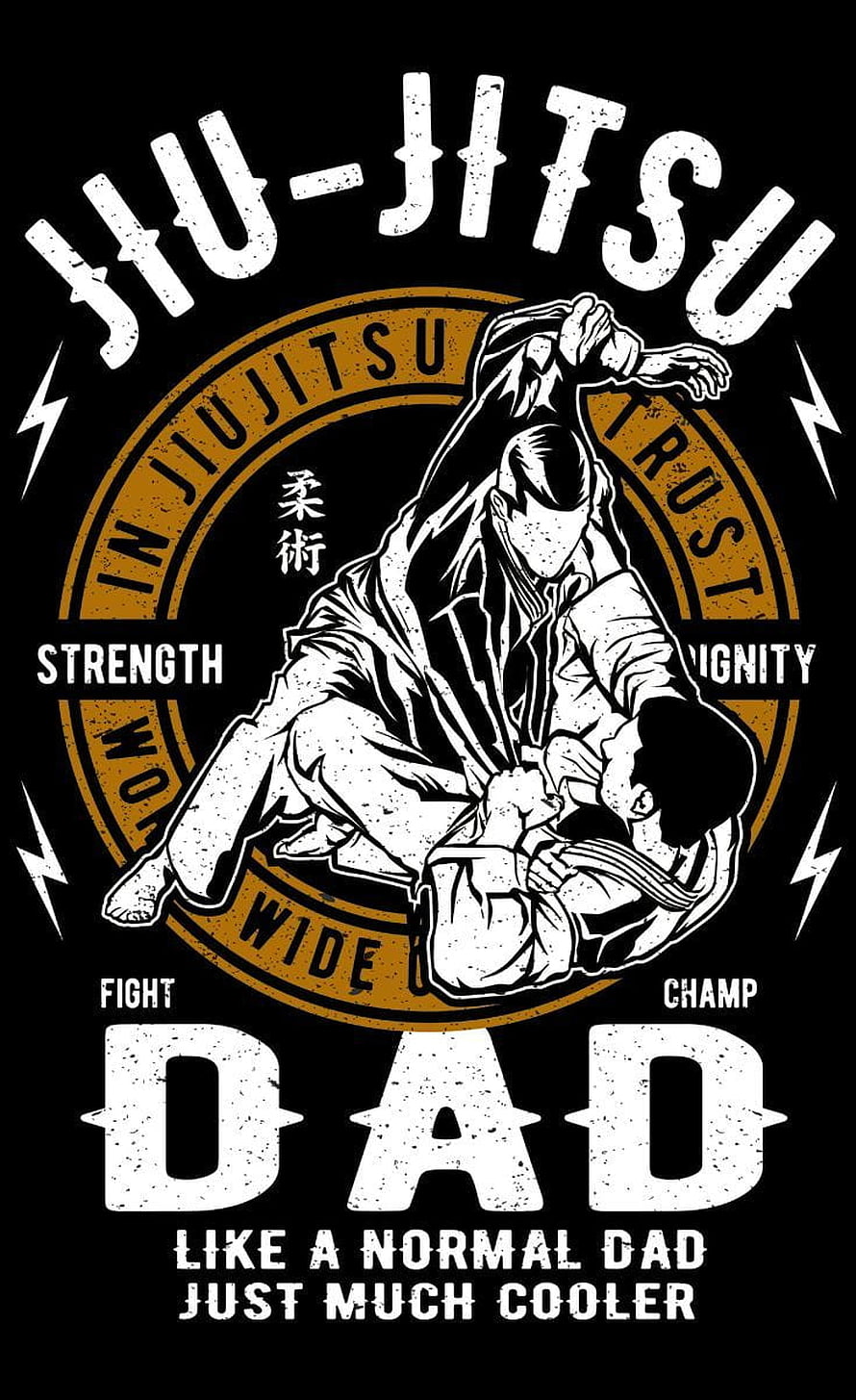 Jiu Jitsu Dad Martial Arts Illustration with Grappling Fighters and Bold Typography HD phone wallpaper