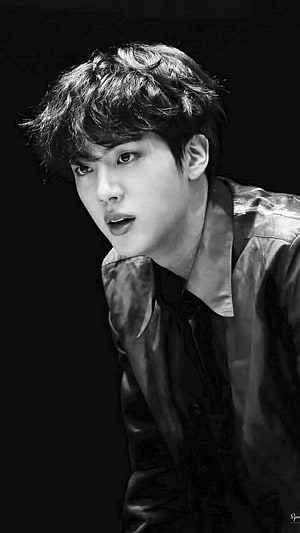 BTS Jin Black and White Portrait in Leather Jacket HD phone wallpaper