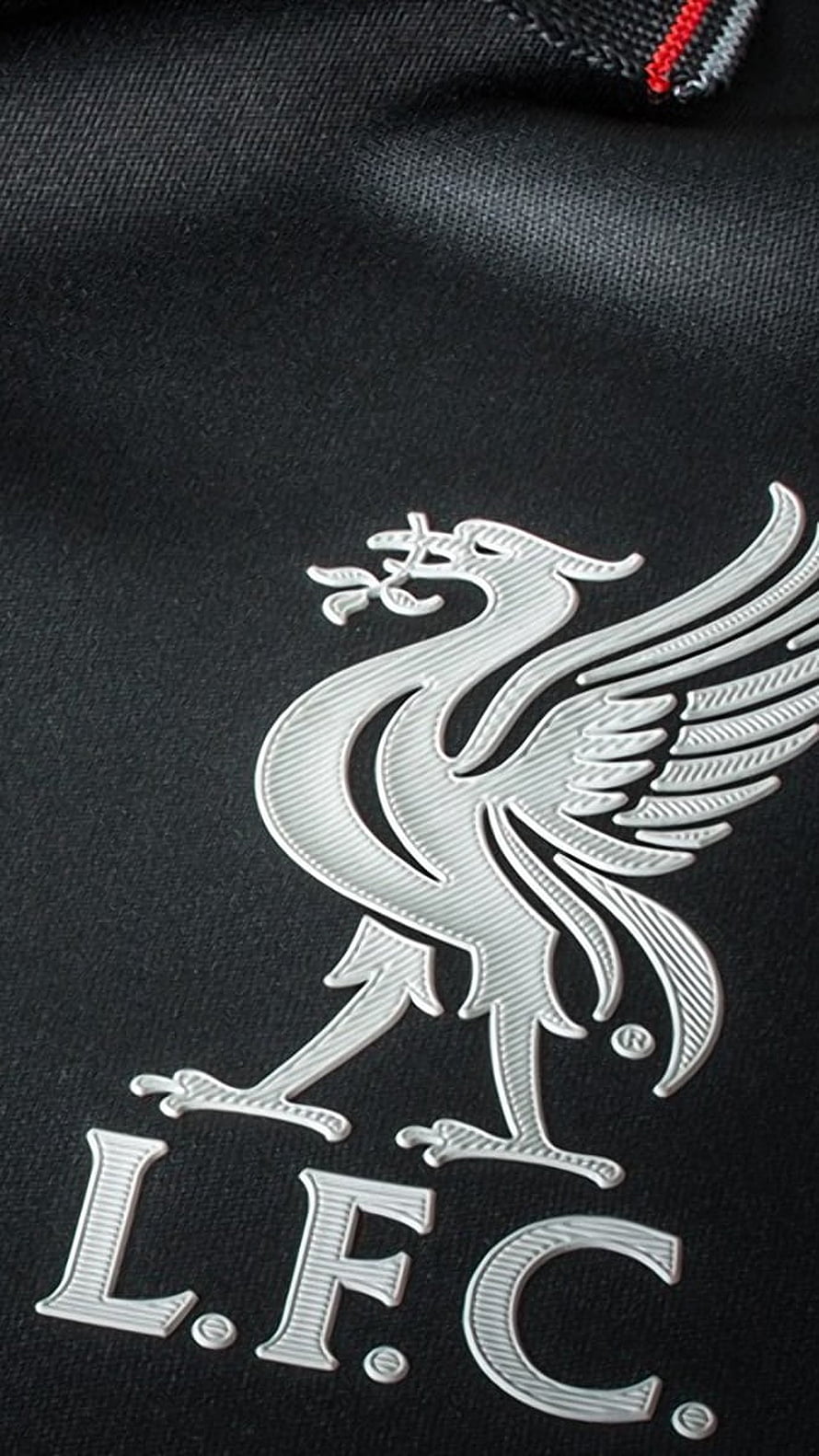 Liverpool FC Silver Embroidered Crest on Black Fabric Close-Up HD phone wallpaper