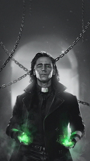 Loki Channeling Green Magic in a Dark Chained Corridor HD phone wallpaper
