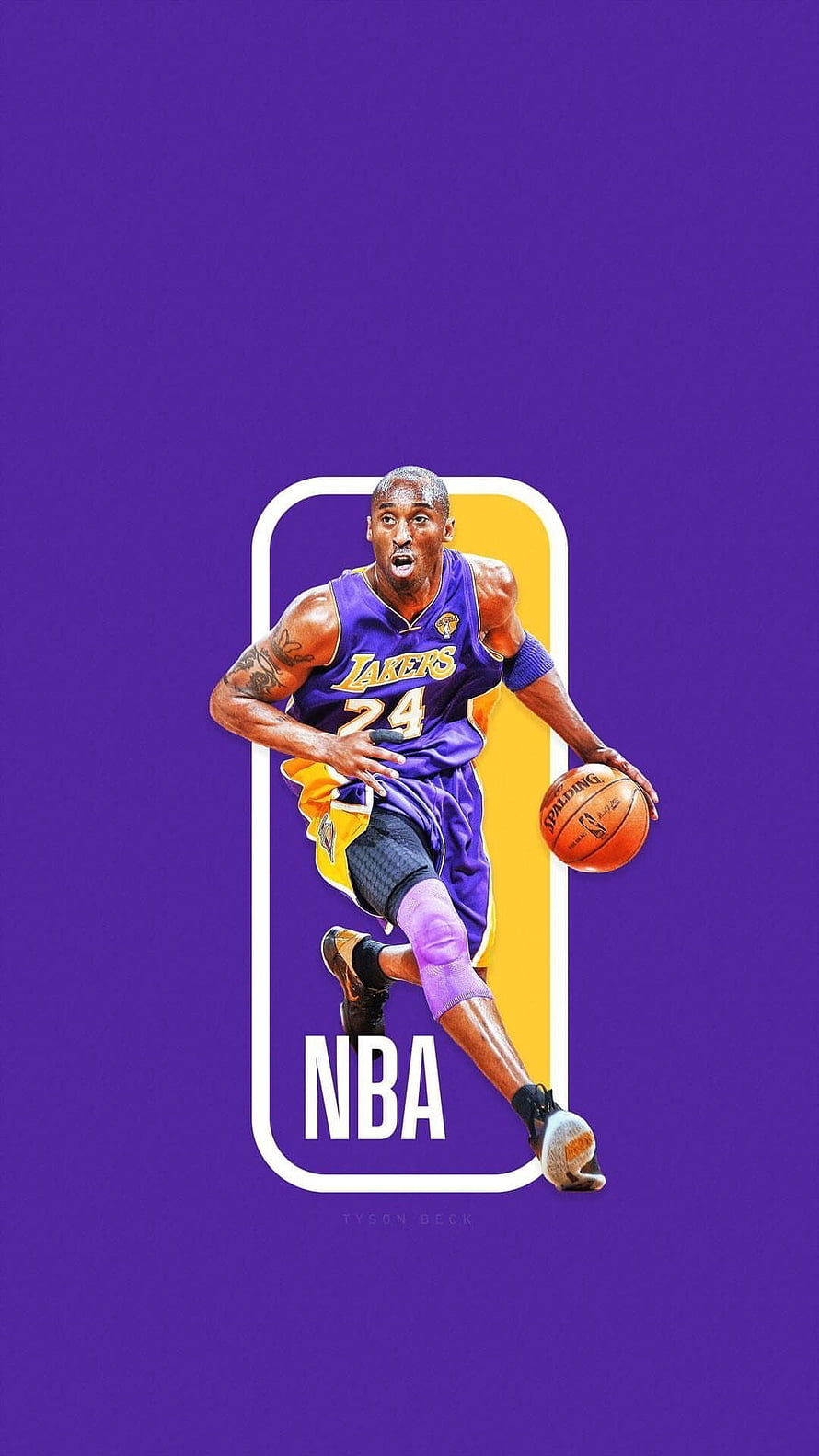 Kobe Bryant Dribbling in Lakers Purple Jersey with NBA Logo Graphic Design HD phone wallpaper