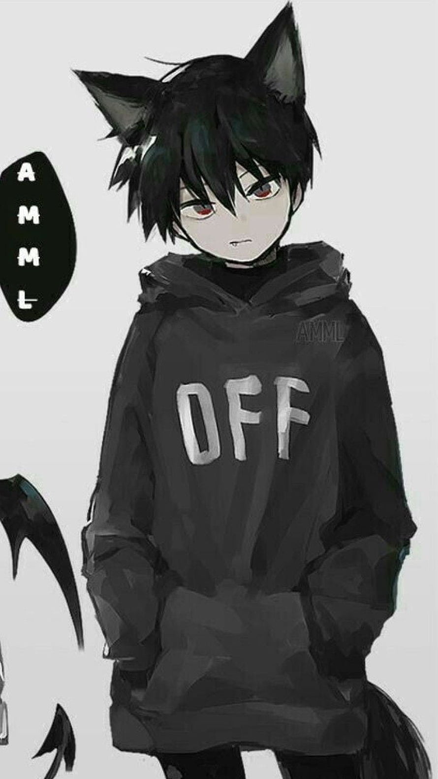 Anime Wolf Boy Character in Black Hoodie with Red Eyes and Dark Hair HD phone wallpaper