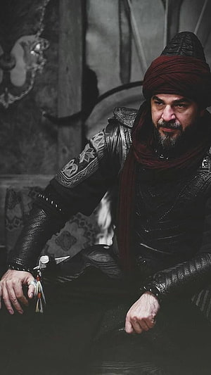 Ertugrul Gazi in Traditional Ottoman Attire with Turban and Leather Armor HD phone wallpaper