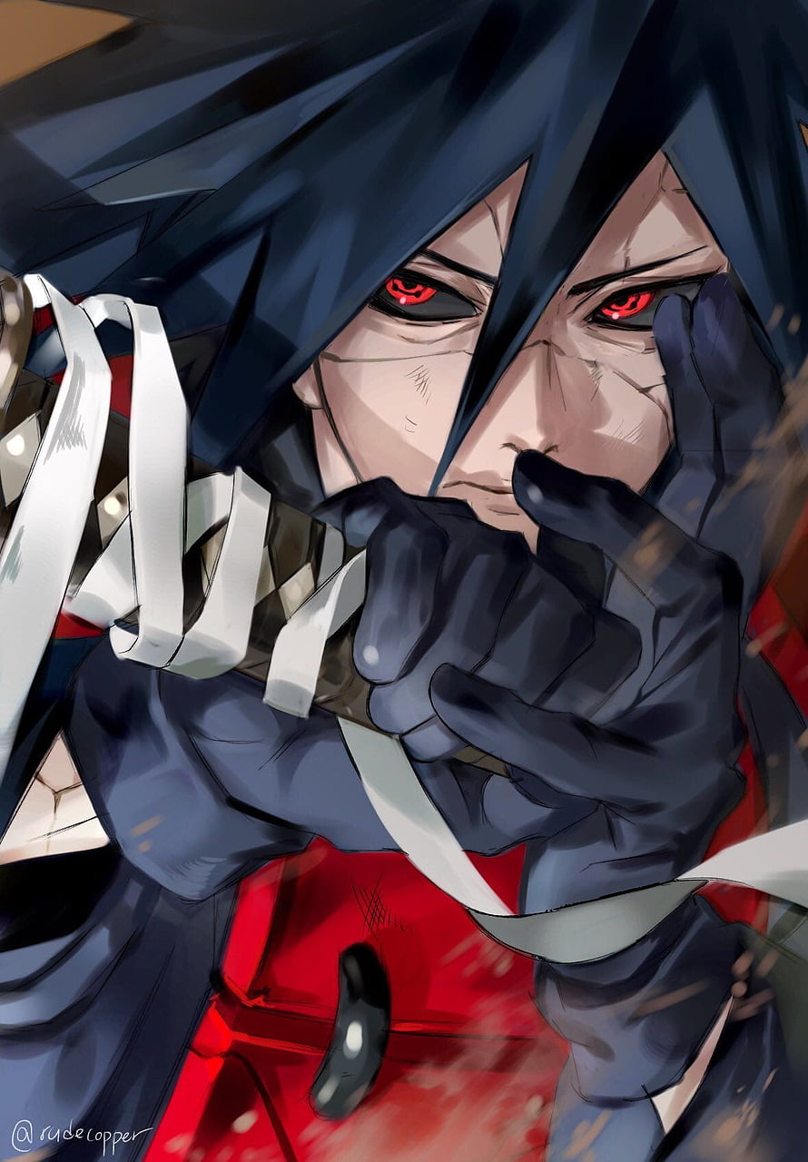 Madara Uchiha Anime Character with Red Sharingan Eyes and Dark Hair HD phone wallpaper