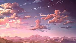 Dreamy Digital Art Landscape With Soft Pink Clouds And Distant Mountain Ranges HD wallpaper
